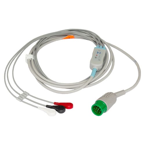 ECG Cable for Physio Control Lifepak, 3 Lead, Snap, One Piece Soma